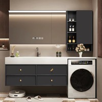 Kabinet Minimalis Terintegrasi untuk Laundry & Kamar Mandi, Kabinet Aluminium Solid Full Honeycomb dengan Meja Batu Sinter