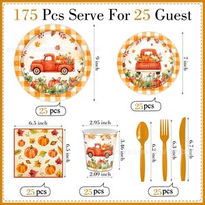 Autumn Harvest Pumpkin Party Dinnerware Set Paper Cups Napkins <b>Disposable</b> <b>Plates</b> for Family Gatherings - Product Image 2