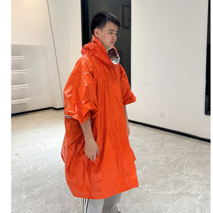 Customized aluminum foil insulated outdoor disposable PE orange first aid <b>raincoat</b>, adventure <b>raincoat</b>, thickened life blanket - Product Image 1