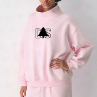 Sweatshirt Wanita Oversize Bahan Polyester Katun Sablon Sutra Anti-Pilling Berat Tebal Mock Neck Katun 400 Gsm