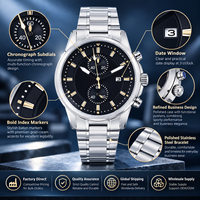Montre chronographe à quartz pour homme avec logo personnalisé, bracelet en acier inoxydable, aiguilles lumineuses, affichage du calendrier, montre de sport et d'affaires, étanche