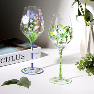 Verres à vin en cristal colorés, peints à la main, à long pied, soufflés à la main, style vintage, pour cadeaux, mariages, fêtes et bars - Product Image 6