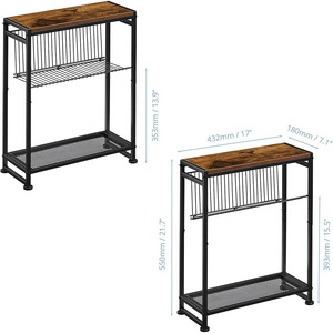 Small Side <strong>Table</strong> for Small Spaces Slim End <strong>Table</strong> with Magazine Holder <strong>Skinny</strong> <strong>Bedside</strong> <strong>Table</strong> Nightstand Bedroom Rustic Brown - Product Image 3