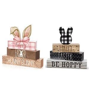 Easter Wooden Bunny Figurine Tiered Tray Decorative Display Indoor Holiday Party Tabletop Decoration - Product Image 5