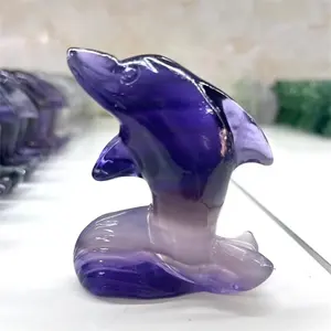 60mm Engraving Products Spiritual Crystal Carfts Natural Fluorite Crystal Dolphin Figurines For Gift
