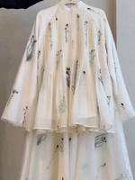 Robe longue élégante en laine à imprimé floral botanique, cardigan ouvert pour femmes musulmanes, vente en gros à Dubaï
