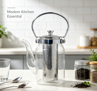 Théière en verre borosilicate haut de gamme au design classique, avec poignée en métal argenté, bouilloire artisanale avec infuseur en acier inoxydable