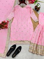 Alia kesim güzel kadınlar 3 parça tasarımcı Shrarara Suit Set güzel baskılı kadınlar Kurti Sharara & Dupatta ile kadınlar için