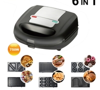 Machine à sandwich électrique 7-en-1, gaufrier, grill 750W, plaques antiadhésives pour donuts, panini, steak, petit-déjeuner