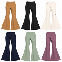 Pantalon évasé asymétrique à taille haute pour femme, personnalisé OEM, avec panneau diagonal et boutons-pression, coupe architecturale
