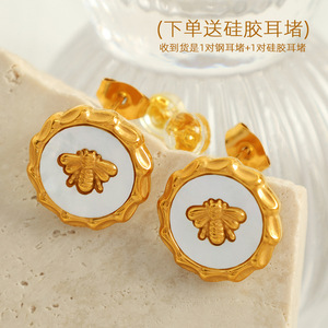 <b>Bee</b> Themed Pendant Necklace And Earrings Set Gold Zinc Alloy Insect Design For Women <b>Gift</b> Jewelry Bezel Setting Fashion - Product Image 2