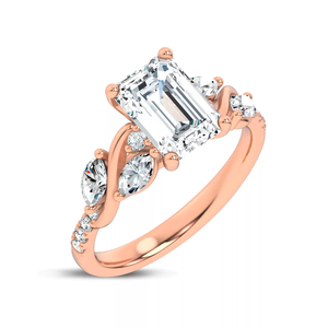 Anillo de compromiso de oro rosa con corte esmeralda, oro macizo de 10K, laboratorio, 1-5ct, personalizado, VVS1, color D-F, engaste pavé, diseño de vid retorcida, moderno - Product Image 2