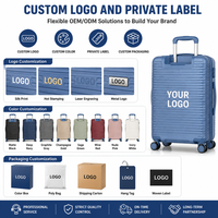Valises rigides en PP de 20 pouces, bleu ciel, cabine, 4 roues pivotantes, coque côtelée, vente en gros et au détail pour le voyage
