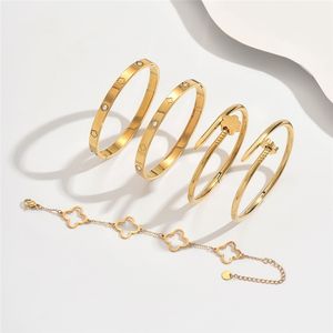 Conjunto de Brazaletes Apilables de Acero Inoxidable con Baño de Oro de 18K, Diseño de Uñas y <span class=keywords><strong>Amor</strong></span>, Joyería de Moda - Product Image 2