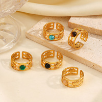 Bague en acier inoxydable imperméable, résistante au ternissement, durable et tendance, avec malachite/turquoise/obsidienne, bague personnalisée pour femme, style hip hop
