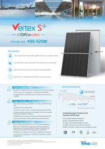 Panneaux solaires Trina Tier 1 495W 500W 505W 510W 515W 520W Vertex S+ I-TOPCon Mono Bifacial Single Glass TSM-NEL18R Modules PV - Product Image 2