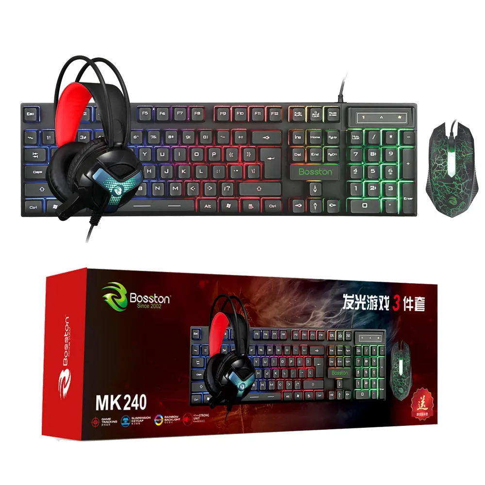 Teclado mecánico 4 en 1 para Gamer, Mouse, auriculares, 104 teclas