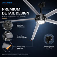 RTFANS Geräuscharmer Kommerzieller Deckenventilator 5 Flügel 7 Direktantrieb PMSM-Motor Touch-Steuerung 6800-7500 M/min für Restaurants