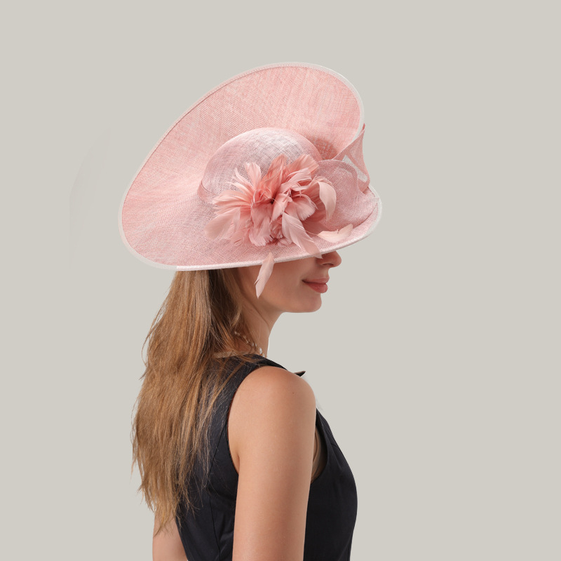 chinese dress ladies Hats for Derby Party Women Organza Church Wide Brim Sun Hats for Wedding  Tea Party Bridal Floral Fascinator Bucket Hat Derby Party Hats for Women  Pink at Amazon Women's Clothing store main image 1