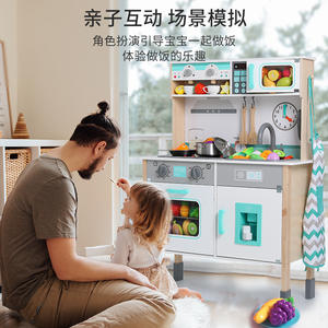 Cuisine en bois pour enfants, grand ensemble de jeu de simulation de cuisine pour filles de 2 à 4 ans avec effets sonores et lumineux - Product Image 1