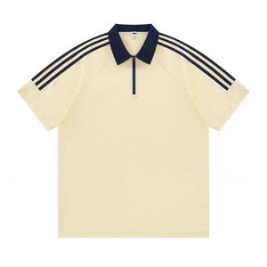 Polo Shirt Short Sleeve Solid Color Cotton <b>Zip</b>-<b>Up</b> Contrast Trim Daily Wear - Product Image 2
