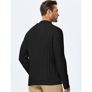 Pull en laine mélangée à col montant boutonné et manches longues pour homme FOXA, tricot torsadé, matière épaisse, style décontracté - Product Image 2