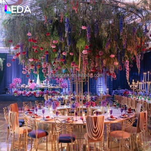 Soporte de Flores de Hierro Dorado de Lujo LEDA para Decoración de Bodas y Fiestas, Exhibidor Floral Colgante Grande, Centro de Mesa para Eventos - Product Image 3
