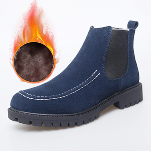 Botas Chelsea de Moda en <span class=keywords><strong>Azul</strong></span> <span class=keywords><strong>Marino</strong></span>, Cuero de Gamuza con Costuras Blancas en Contraste, Suela Resistente, Calzado para Caminar en la Nieve de Invierno para <span class=keywords><strong>Hombre</strong></span> - Product Image 4