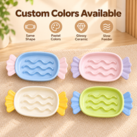 Bol en céramique pour animaux de compagnie en forme de bonbon, à alimentation lente, ondulé, anti-étouffement, pour chat et chien, facile à nettoyer, avec logo personnalisé