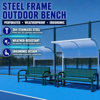Banc d'extérieur robuste en acier perforé avec dossier ergonomique, siège de jardin et de parc en métal thermolaqué pour place publique et cour