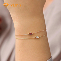 Bracelet empilable étanche en or véritable 14 carats avec diamants et rubis de laboratoire VLOVE, bijoux personnalisés pour femmes
