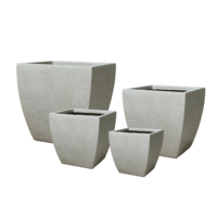 Offre Spéciale : Ensemble de 4 Jardinières Minimalistes, Écologiques et Légères, Carrées Courtes, Texturées à Pois, Gris Clair Mat, pour Jardin, Maison et Extérieur