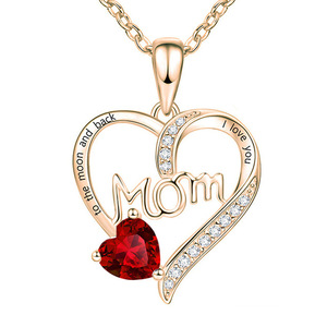 Birthstone "ti amo" mamma-regalo per la festa della mamma classico blu rosso bianco ametista e zircone cristallo collane a cuore gioielli da donna - Product Image 5