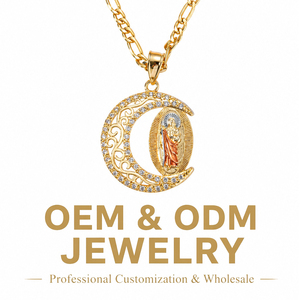 Collier pendentif croissant de lune étincelant doré, médaillon filigrané San Judas Tadeo, bijoux de mode pour femme, cadeau - Product Image 1