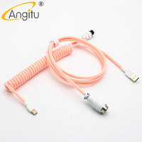 Kabel Data USB Tipe C buatan tangan Premium kabel Keyboard melingkar USB Spiral Aviator hitam GX16
