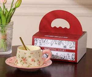 Tasse en céramique florale <span class=keywords><strong>aquarelle</strong></span> exquise créative tasses à café et soucoupe avec boîte-cadeau tasses à cuillère - Product Image 1