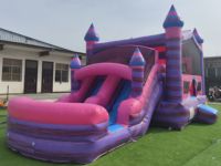 Château gonflable commercial avec toboggan aquatique en PVC, couleur personnalisée, logo sur mesure, installation facile, idéal pour les fêtes au bord de la piscine