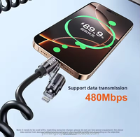 Cable de carga Spring 240W 4 en 1 Cable de datos de coche de aleación de Zinc retráctil de carga súper rápida Compatible con iPhone y Huawei