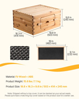 Caja de Colmena para Abejas de 10 Marcos, Resistente y Duradera, Diseño Espacioso Superior, Recubierta de Cera de Abejas, Aumenta el Rendimiento de Miel, Kit de Apicultura
