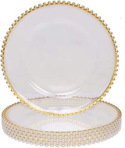 Assiettes de présentation carrées en plastique PS de 13 pouces, dorées à l'or, écologiques, 10 pièces, pour le dîner de mariage - Product Image 1