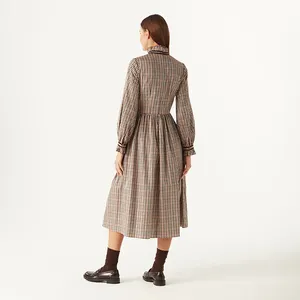 New Retro Plaid Pure Cotton Long Sleeved Dress With Durable And Wrinkle Resistant Artistic Style Dress