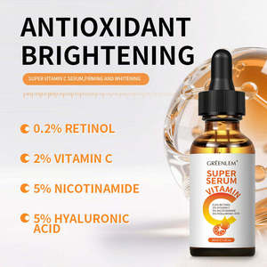Sérum à la vitamine C 20% OEM personnalisé en usine, acide L-ascorbique stable, 30 ml, éclaircissant, anti-âge, antioxydant pour le visage, marque privée - Product Image 1