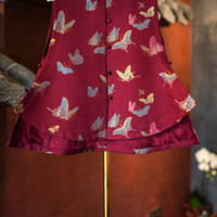 Robe personnalisée pour femme, col montant papillon super féerique, gilet irrégulier rouge en soie de mûrier brocart Song pour banquet 5778