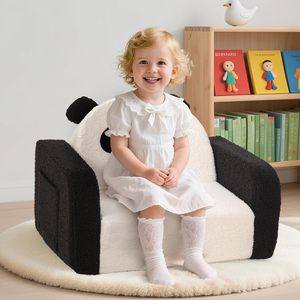 เก้าอี้เด็กปรับเปลี่ยนได้ 2in1 ลายปักแพนด้าน่ารักจากโรงงาน OEM สำหรับเด็กเล็ก ใช้ได้ทั้งเป็นโซฟาเด็กแสนสบายและเก้าอี้เอนหลัง - Product Image 3