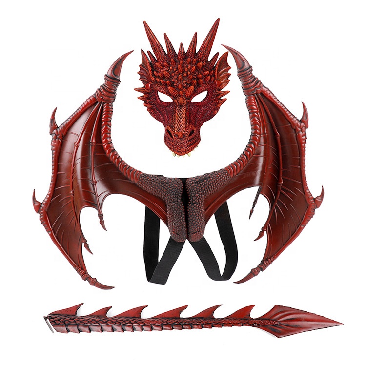 Vendita calda all'ingrosso di Halloween per bambini decorazione del partito Costume Dragon Wings Tail Mask Set Cosplay