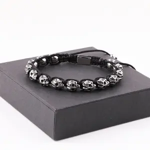 High Quality Stainless Steel Skull Charm Beads Braided Adjustable Bracelets Men JBS12535