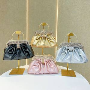 Sac de soirée élégant pour femme, pochette de bal de mode incrustée de diamants, sac à main en satin avec nœud, sac à bandoulière et pochette de soirée - Product Image 4