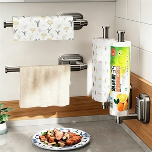 Porte-serviettes en papier pour cuisine, support mural sous l'armoire, ventouse sans perçage, pour film alimentaire, rangement de rouleaux - Product Image 2