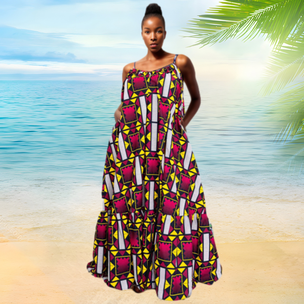 african beach dresses Wear Vamp Women S African Soul Short Sleeve Viscose Linen Beach Dress SS '26 Loragal Striped Print Halter Size:EU 34 | US 4 | UK 6 SLIP Ankara gown styles Ankara gown