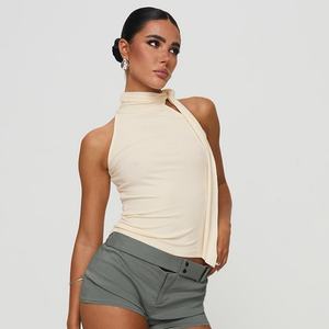 Camiseta sin mangas de poliéster y spandex para mujer, cuello moderno, corte ajustado, estampado lindo, se puede personalizar el patrón. - Product Image 2